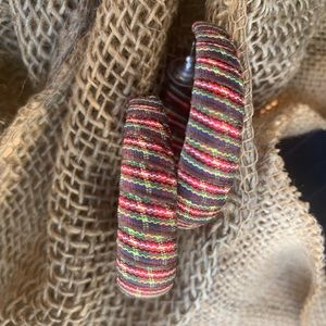 Brown multicolor cloth hoop earrings
